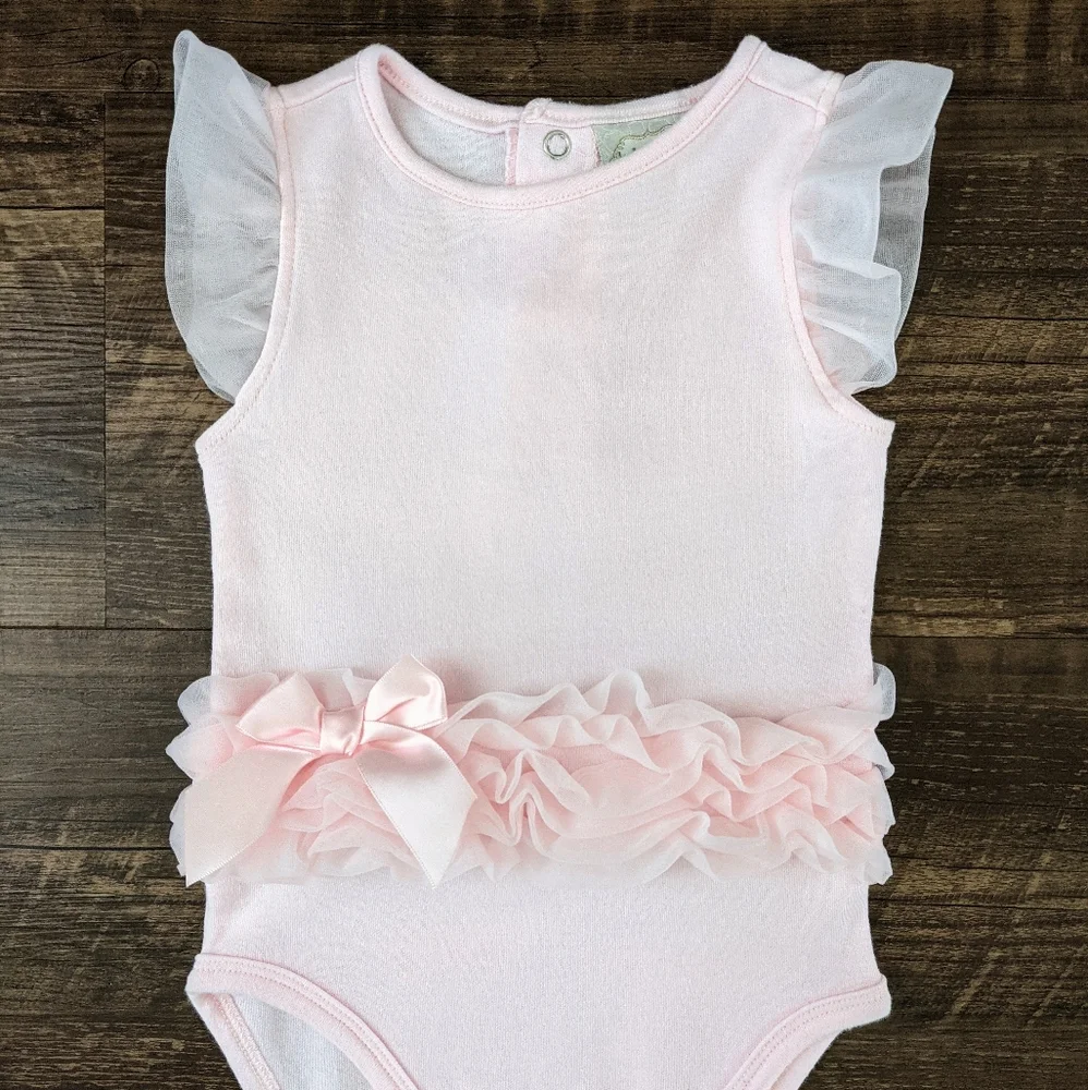 Kyle & Deena Pink Ruffle Bow Bodysuit Onesie